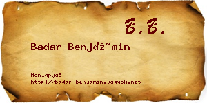 Badar Benjámin névjegykártya